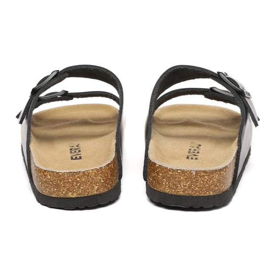 EVER AU Women Mallard Leather Twin Buckle Sandals - Black Leather
