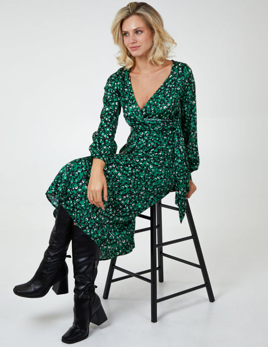 Draped Waist Wrap Dress