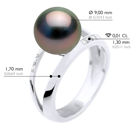 Ring Jewelry 0,06 Cts - White Gold - Real Cultured Tahiti Pearl Round 9-10 mm - Image 2