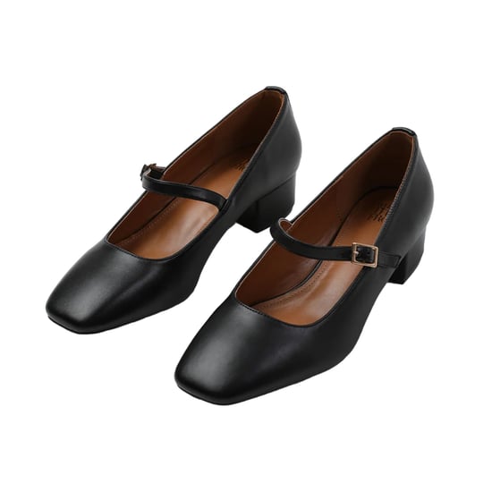 Where's That From Womens/Ladies Oslo Square Toe Wide Low Block Heel Court Shoes (Black) - Image 1