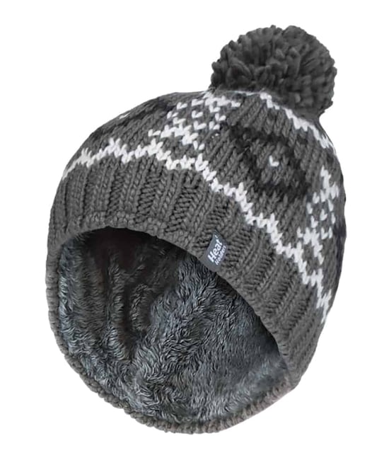 Mens Fleece Lined Thermal Winter Warm Beanie Bobble Hat with Pom Pom - Image 1