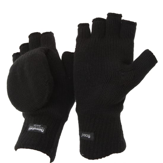 FLOSO Unisex Mens/Womens Thinsulate Thermal Capped Winter Fingerless Gloves (3M 40g) (Black) - Image 1