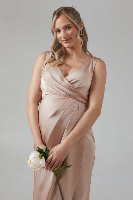 Maternity Ruched Waist Detail Satin Bridesmaids Dress - Image 4