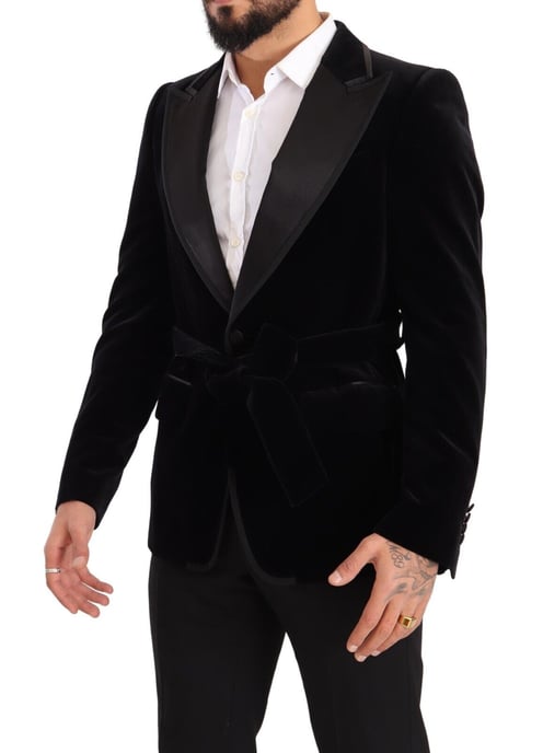 Blazer de una botonadura en terciopelo negro para hombre de Dolce & Gabbana - Image 2