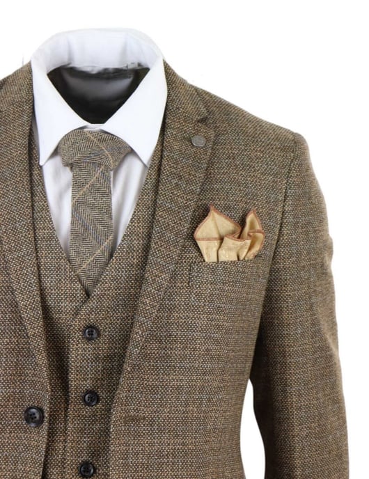 Traje retro vintage de tweed marrón a cuadros para hombre de 3 piezas - Image 6