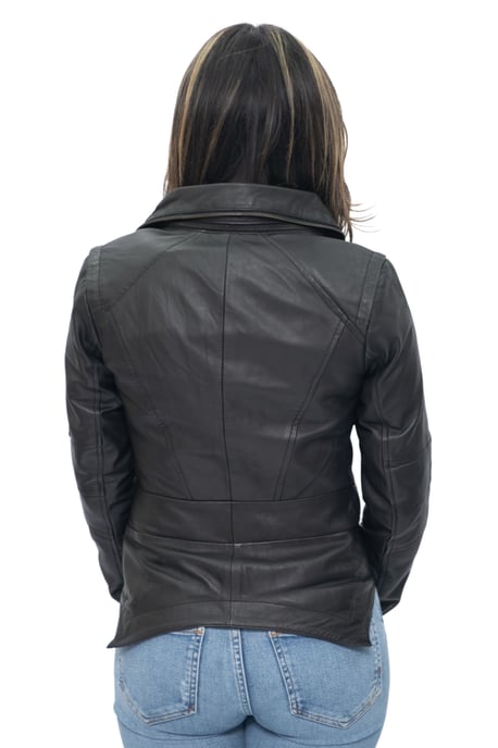 Womens Detachable Collar Leather Biker Jacket-Rosario
