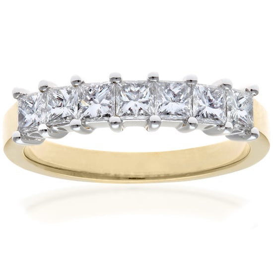 18ct Yellow & White Gold 1 Carat Certified J/I Princess Cut Diamond Eternity Ring