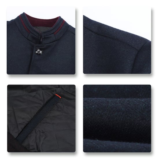Men's Short Slim Fit Coat with Stand-Up Collar Business Casual Wool Overcoat Blue - Image 5