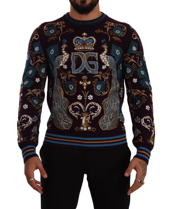 Suéter Bordo de Cachemira para Hombre Dolce & Gabbana con Bordado de Corona DG - Image 1