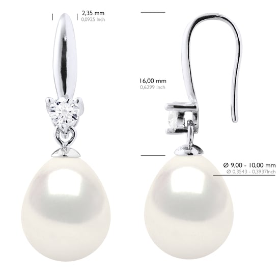 Earrings Silver 925 & Cubic Zirconia - 2 Real Cultured Freshwater Pearls Pear 9-10 mm - Image 2