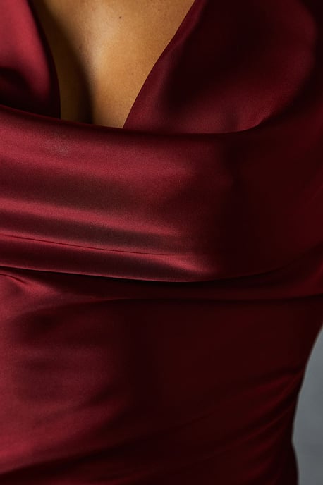 Premium Satin Cowl Neck Fishtail Maxi Dress
