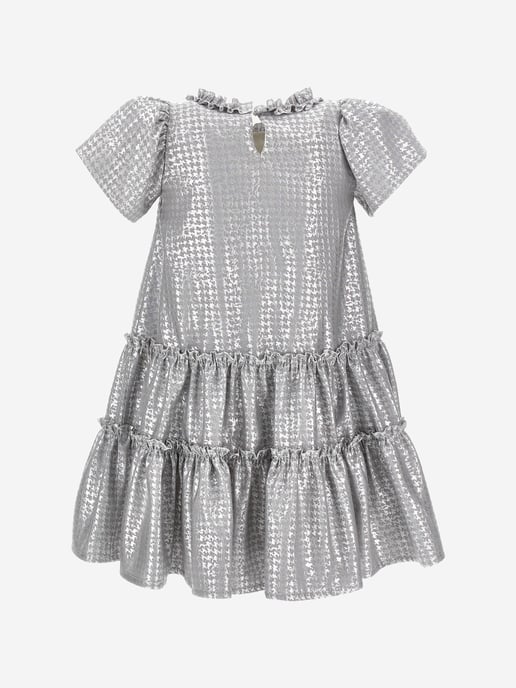 Monnalisa Girls Houndstooth Jacquard Dress in Silver