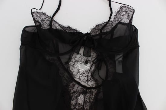 Top de Lencería Babydoll de Encaje de Seda Negra de Dolce & Gabbana - Image 5
