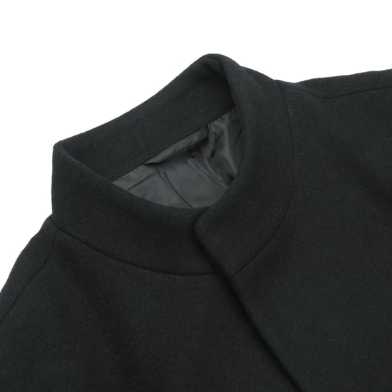 Men's Wool Long Slim Fit Stand-Up Collar Business Coat for Winter Black - Image 3