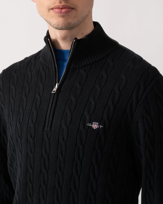 GANT Mens Cotton Cable Half Zip Jumper - Image 2