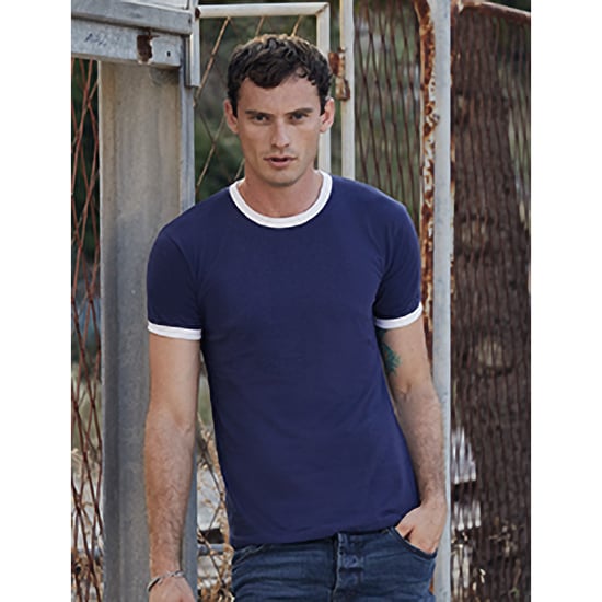 Fruit Of The Loom Mens Ringer Short Sleeve T-Shirt (Navy/White) - Image 3