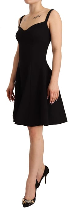 Vestido de corte ajustado y acampanado de lana elástica negro para mujer de Dolce & Gabbana - Image 2