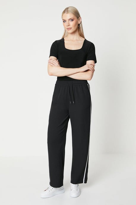 Side Stripe Elastic Waist Wide Leg Trouser