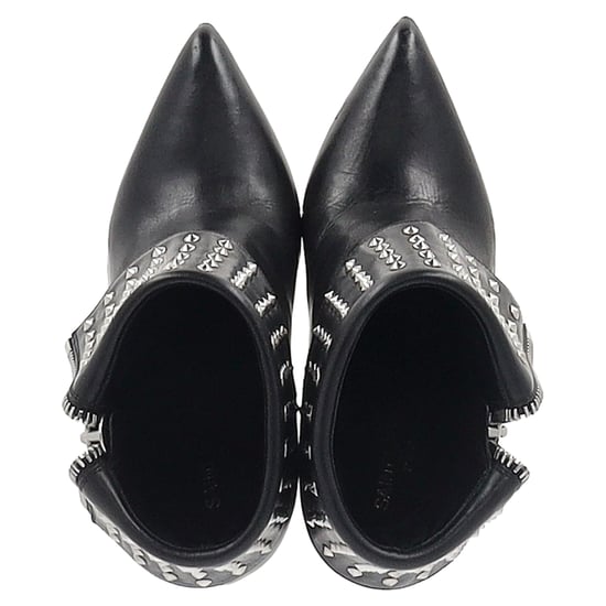Saint Laurent Paris Fold Over Studded Booties in Black Leather - Image 4