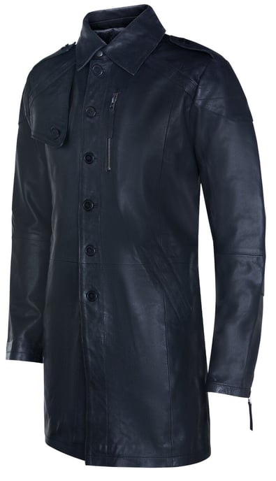 Soft Long Military Trench Distressed Leather Coat