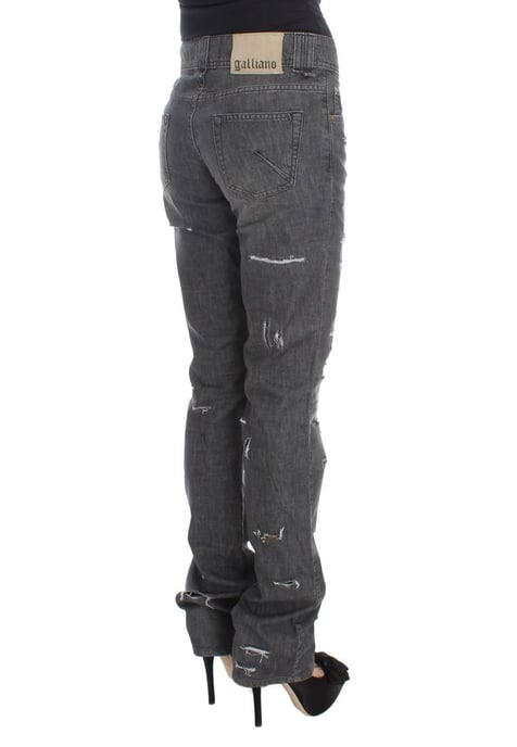 Jeans rectos desgastados de algodón gris para mujer John Galliano - Image 4