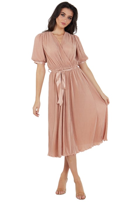 Short Sleeves Plisse Wrap Midi Dress - Image 2