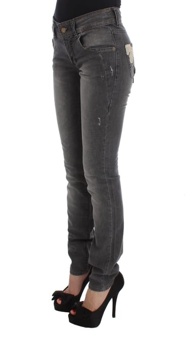 Jeans ajustados de mezcla de algodón con lavado gris Galliano - Image 2