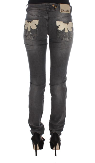 Jeans ajustados de mezcla de algodón con lavado gris Galliano - Image 3