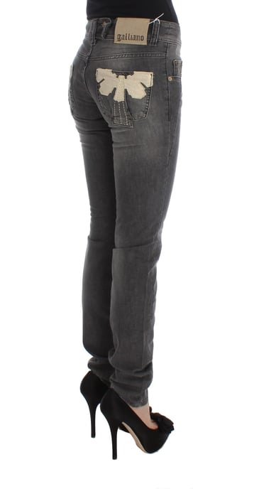 Jeans ajustados de mezcla de algodón con lavado gris Galliano - Image 4