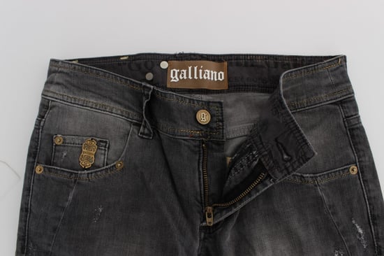 Jeans ajustados de mezcla de algodón con lavado gris Galliano - Image 5