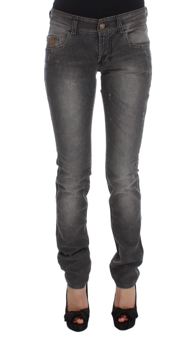 Jeans ajustados de mezcla de algodón con lavado gris Galliano - Image 1