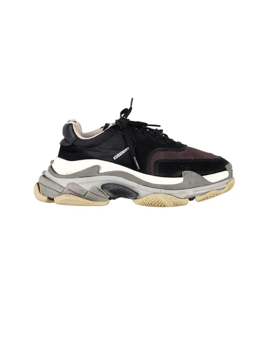 Balenciaga Triple S Sneakers in Black and Burgundy Suede - Image 1