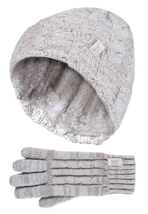 Heat Holders - Conjunto de gorro y guantes de invierno de punto con pompón y cable para niña - Image 1
