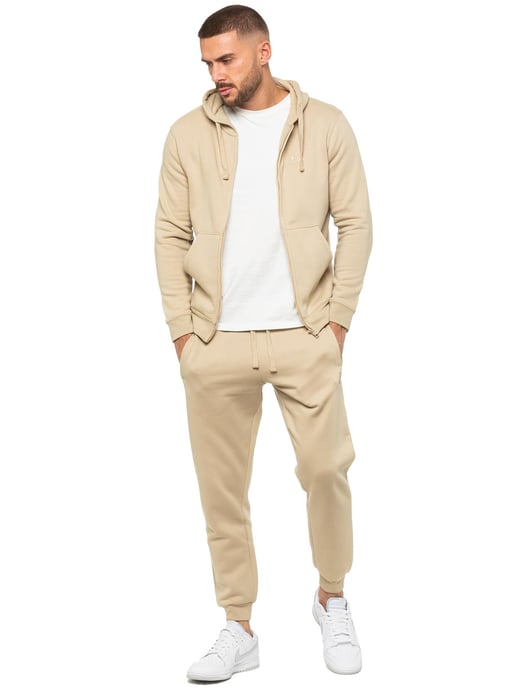 Enzo | Mens Zip Hoodie Tracksuit Set - Stone