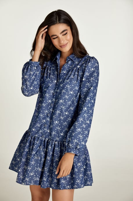 Vestido Floral Índigo con Botones - Image 6