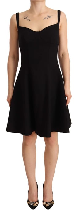 Vestido de corte ajustado y acampanado de lana elástica negro para mujer de Dolce & Gabbana - Image 1