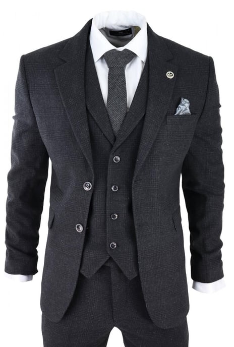 Traje de tweed negro de tres piezas para hombre, Peaky Blinders, estilo Gatsby de los años 20, corte clásico a medida - Image 1