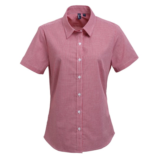 Premier Womens/Ladies Microcheck Short Sleeve Cotton Shirt (Red/White) - Image 1
