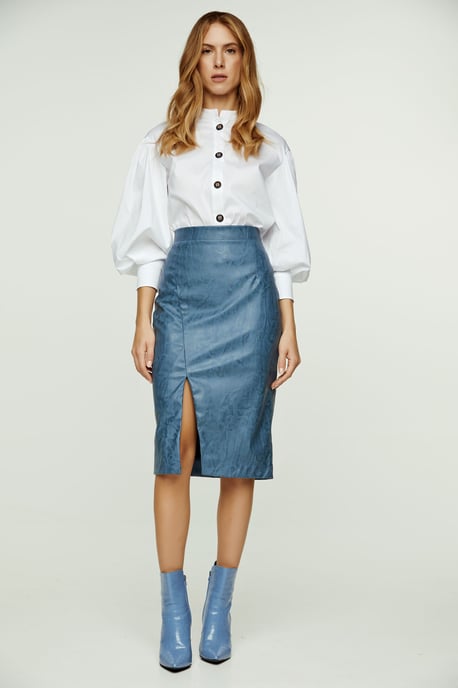 Indigo Faux Leather Pencil Skirt