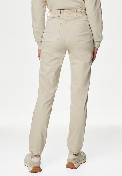 M&S Collection Ladies Algodón Slim Fit Tobillo Grazer Joggers Beige - Image 2