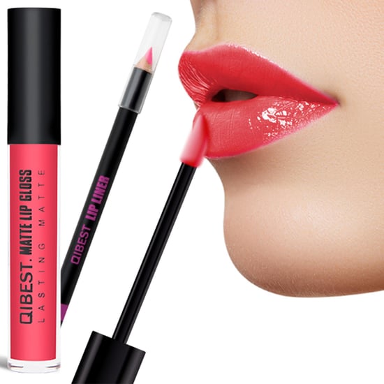 Aquarius Qibest Double Pack Matt Liquid Lip Gloss and Lip Pencil Liner Kit, Bright Pink