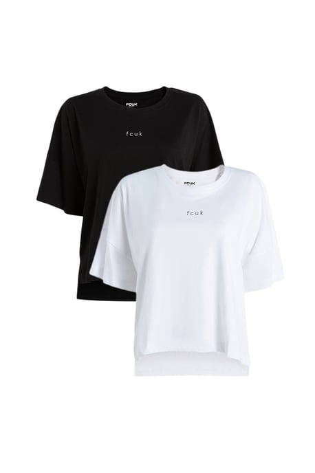 Black 2 Pack Fcuk Cotton Crew Neck Boxy Fit Short Sleeve T-Shirts - Image 1