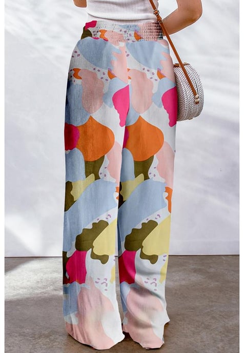 Pantalones de pierna ancha de estampado de paleta de colores para mujer en multicolor - Image 5