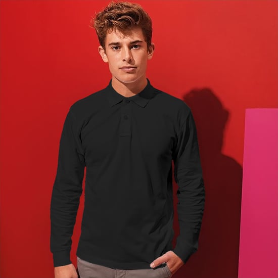 Asquith & Fox Mens Classic Fit Long Sleeved Polo Shirt (Black) - Image 2