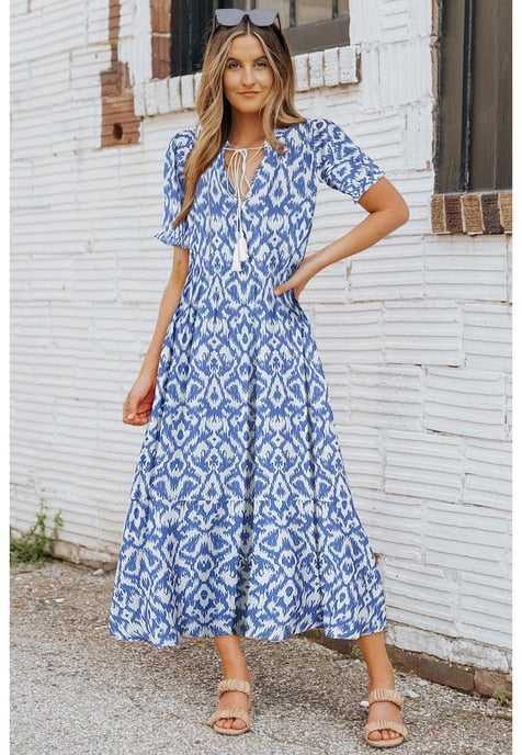Vestido Maxi de Impresión Geométrica para Mujer en Azul Cielo - Image 2
