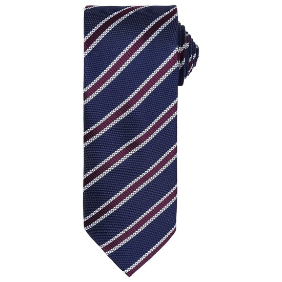 Premier Mens Stripe Waffle Tie (Navy/Aubergine) - Image 1