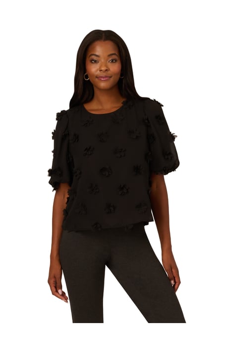 Crew Neck All Over 3D Flower Chiffon Blouse