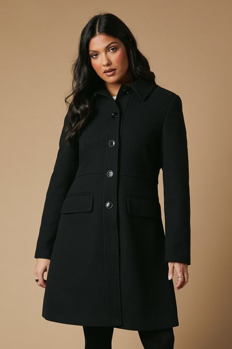 Faux Wool Button Through Dolly Coat