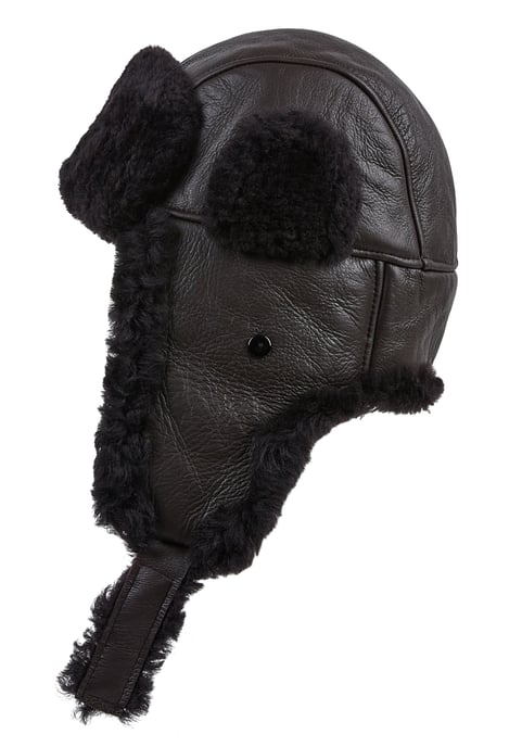 Mens Brown RAF Aviator Sheepskin B-55 Trapper Hat Winter Warm Leather Navigator Hat