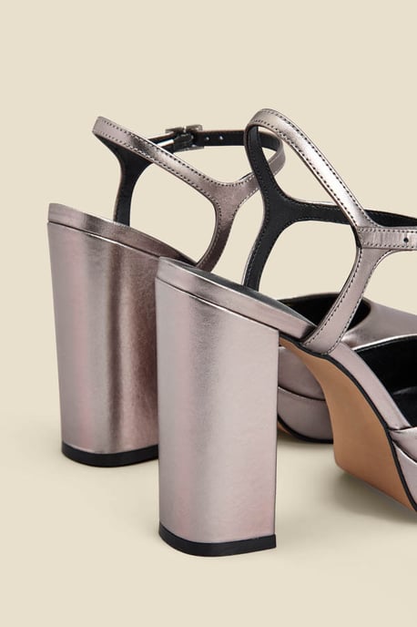 Cici Pewter Leather Platform Block Heel